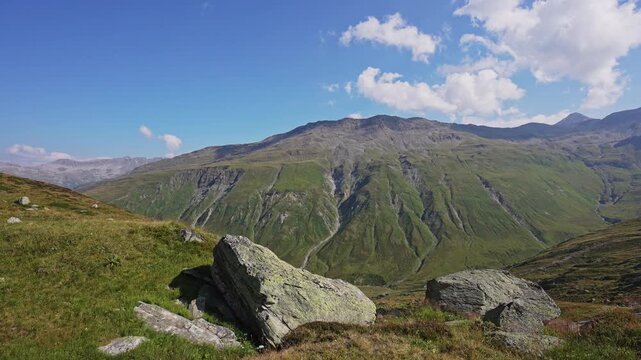 Alpine Meadow and Mountain Valley View at Grimsel Pass Switzerland.Filmed on 30 July 2025.