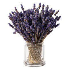 Dried Lavender Bouquet in Clear Glass Jar with Soft Focus and Purple Hue for Home Decor