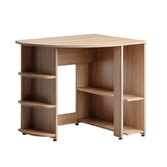 Corner Desk with Shelves in Modern Minimalist Design with Light Wood Tone and Soft Natural Lighting for Home Office