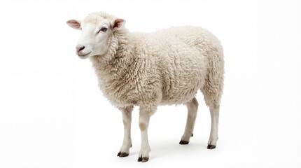 Obraz premium A white sheep standing on a plain background