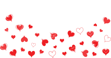 Floating red and pink heart shapes scattered across transparent background with playful romantic pattern


