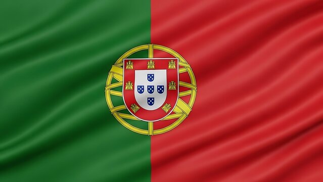 The flag of portugal with green and red colors and emblem