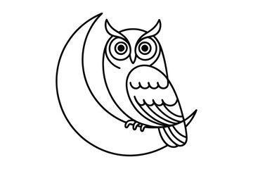 Fototapeta premium Stylized Owl Perched on Crescent Moon Night Sky Illustration