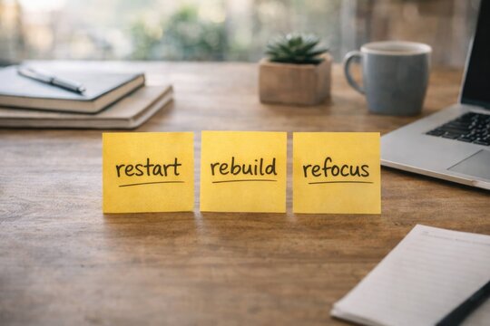 Sticky Notes with Restart Rebuild Refocus Concept