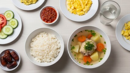 Culinary Symphony: A top-down perspective captures a spread of various dishes