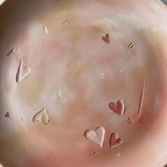 Clay plate with heart designs made in a pottery studio during the afternoon