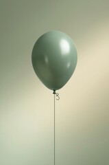 Sage green balloon floating gently against a soft, neutral background in a calm setting