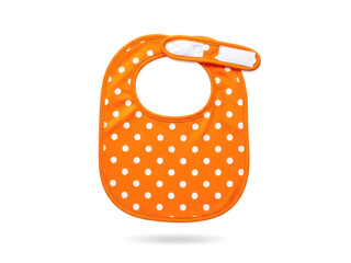 Bright orange bib with white polka dots