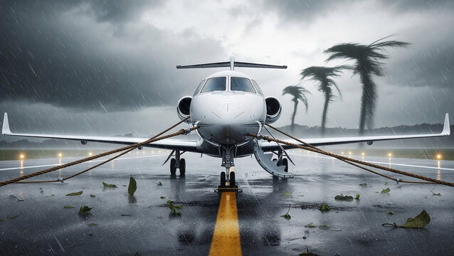 A business jet in the style of dramatic hyperrealism, a palette of wet lead and signal gold, the epitome of crisis management and conservation of ultra-expensive assets