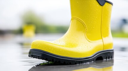 Vibrant green rubber boots standing elegantly on a pristine white backdrop