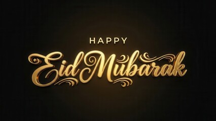 Eid Mubarak greeting: A radiant golden script gleams against a luxurious dark backdrop, offering warm wishes for a joyful celebration of Eid.