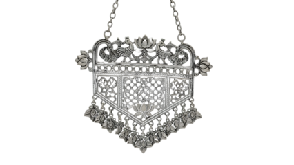 Ornate Silver Peacock Pendant Necklace, Traditional Indian Jewelry with Intricate Filigree Detail