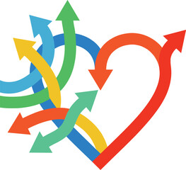 Colorful Arrows Forming a Heart Shape Symbolizing Love Direction and Valentine's Day Concept
