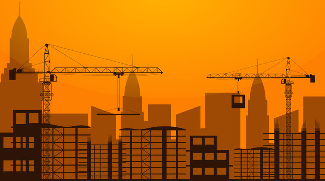 Bright yellow colorful image of buildings under construction
