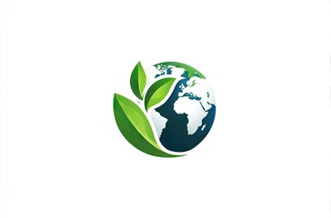 Fototapeta premium Globe with green leaves logo symbolizing environmental protection and nature