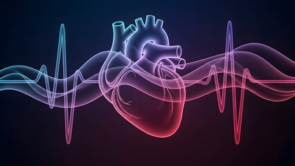Wellness and Self Care: Glowing Heart and ECG Wave Background