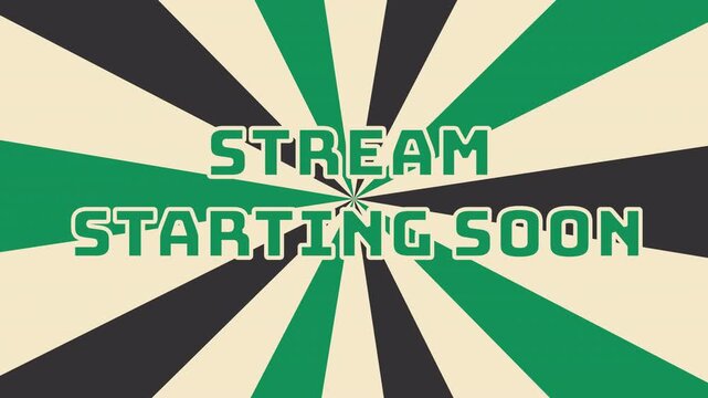 Vintage style stream starting soon screen animation with green and beige sunburst background, perfect for livestream intro, gaming broadcast, and content creator streaming overlay 4k