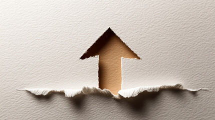 Torn paper forming upward arrow, growth and progress concept on textured background