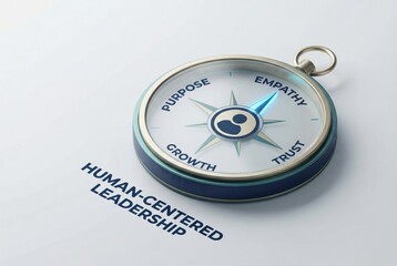 Navigating Human Centered Leadership with Empowering Values of Empathy, Trust, Growth, and Purpose Fostered in a Bold Compass Design captured with clarity