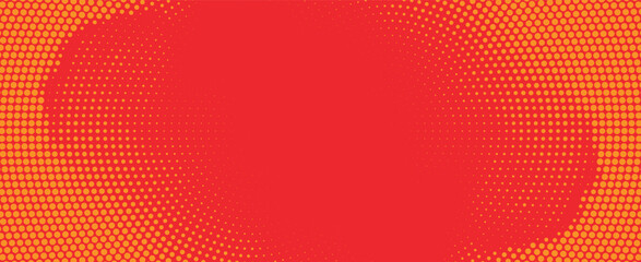 Vibrant red and yellow halftone dot burst with bold circular gradient abstract pop art background Vector Illustration for posters and banners