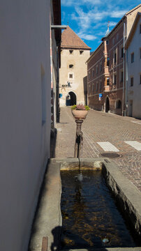 road in the old city of glorenza in south tyrol, italy