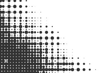 Geometric black and white halftone background with large circles fading to small dots in a corner radial pattern Vector Illustration