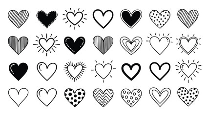 Fototapeta premium Vector illustration of a set of abstract heart shaped flags and red symbols for a romantic Valentine day pattern design