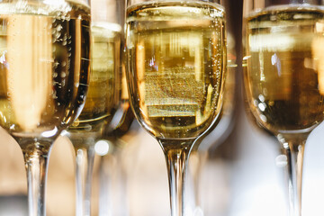 Close-up of Champagne Glasses with Bubbles