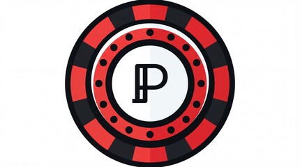 Chip with a P symbol on a red and black background used for gaming in a casino setting