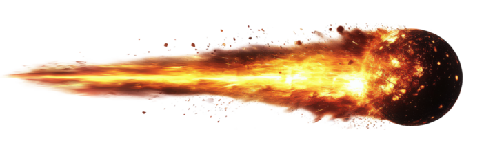 Meteor Fireball with Flaming Trajectory in Space