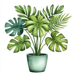 Lush Green Tropical Plant Arrangement in Decorative Pot for Home Decor