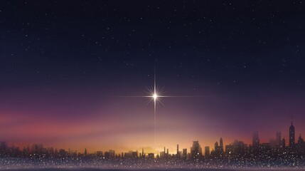 bright star over the modern city skyline at night