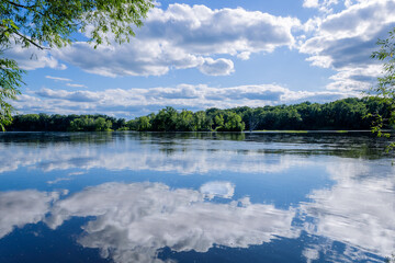Clouds reflected onto open water.