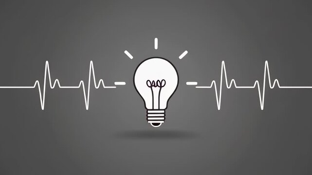 Innovation's Pulse: An illuminating light bulb pulses with the energy of creative ideas, intertwined with the rhythm of the vital signs of new concepts.
