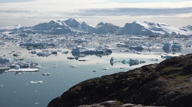 GREENLAND - 11.4.2025 - Breathtaking aerial view of an ice fjord on Greenland's Disko Bay.