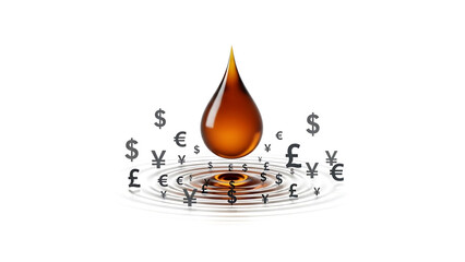 Oil A vector graphic illustration of a single oil drop surrounded by currency symbols