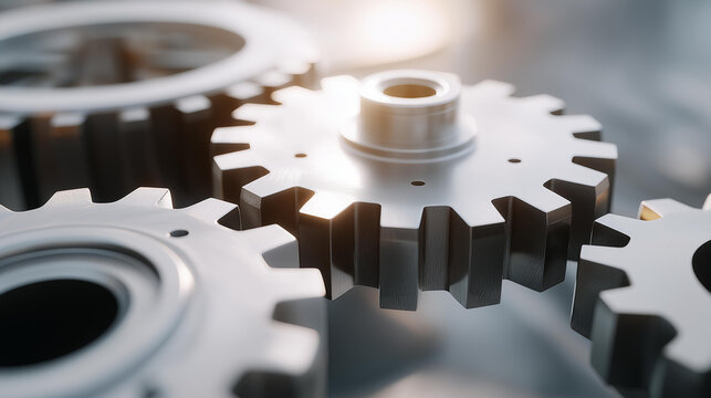 A technical illustration focuses on gears in an interlocking arrangement, explaining fundamental principles of mechanics and power transmission. cinematic color correction, natural uneven lighting