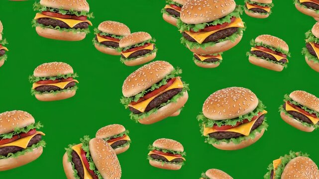 Falling Cheeseburgers Animation on Green Screen 