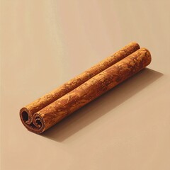 Two Cinnamon Sticks on Beige Background for Baking and Cooking