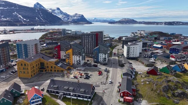 GREENLAND - 11.4.2025 - Terrific aerial footage passing over Nuuk, Greenland, headed towards the coast.