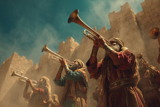 Israelite Men Blowing Trumpets At Jericho