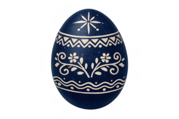 Traditional blue pysanka egg with folk art ornament