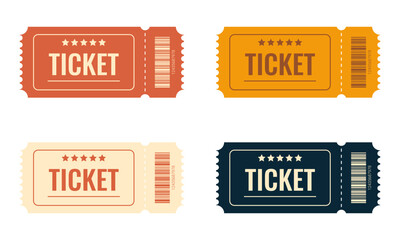 Retro ticket.Ticket icon set.Realistic vector old movie, cinema, theater, or circus ticket.