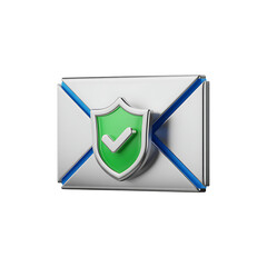 White envelope icon with a green shield and checkmark symbol, outlined in blue email