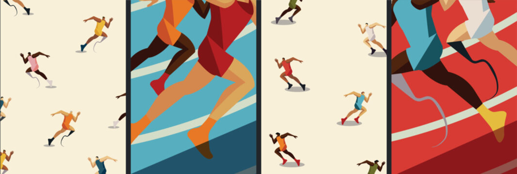 Minimalist running poster set with a powerful athlete in motion. Flat illustration for sport branding, fitness ads, motivation posters, and active lifestyle visuals. - Powered by Adobe