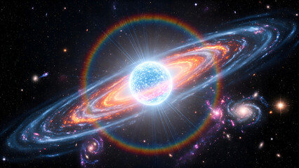 Fototapeta premium Vibrant galaxy with rainbow halo and bright star at center