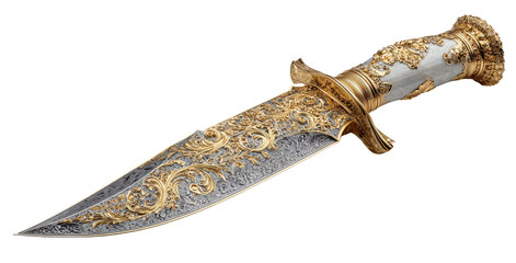 Ornate Dagger with Gold Filigree and White Hilt