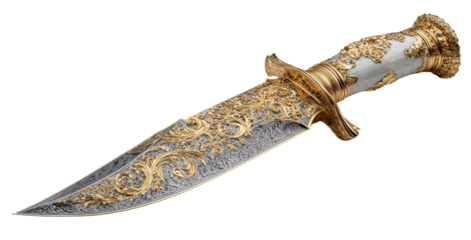 Ornate Dagger with Gold Filigree and White Hilt