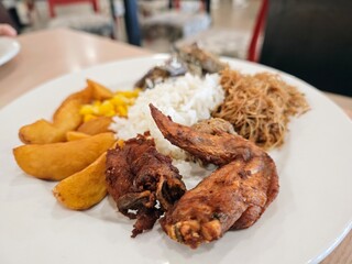 grilled chicken wings on rice