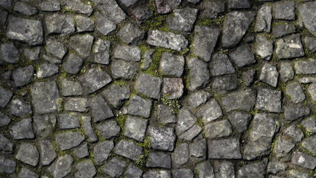 Cobblestone pavement with moss detail